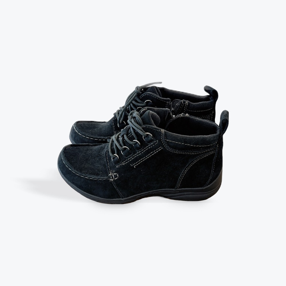 Earth Origins Diane Black Suede Leather Lace Up Side Zip Ankle Boots‎ Womens 7W